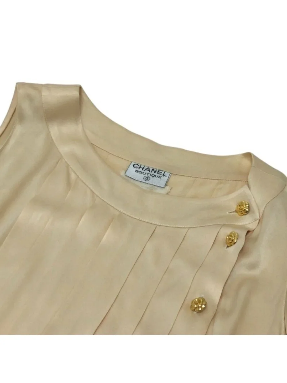 Chanel Blouse Camellia Button Silk White